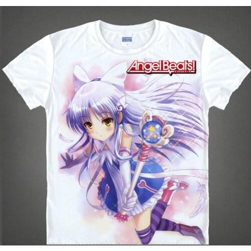 Coolprint Japanese manga Angel Beats T-Shirts anime shirt of Kanade Tachibana and Kanade, colorful Printing Shirt Novelty
