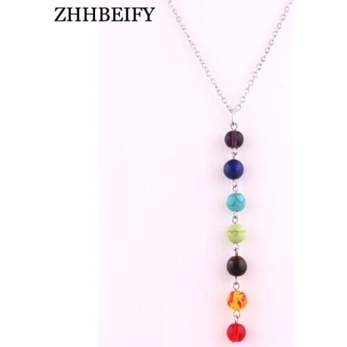 Drop shipping 7 Chakra Necklace Energy Stones Mala Chain Necklaces Reiki Chakra Healing Energy Beads Protection