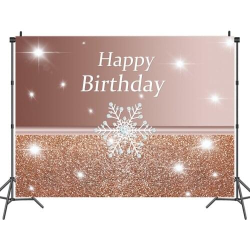 Happy Birthday Rose Gold Glittering Snowflake Backdrops Photos Background Decor for Portrait Photography Photocall Studio Props