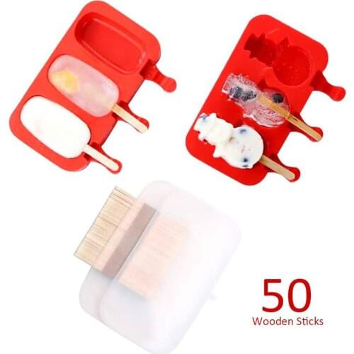 2 Pieces Food Grade Silicone Ice Cream Makers DIY Ice Cream Mold with 50PCS Popsicle Sticks Ice lolly Moulds Baking Tools