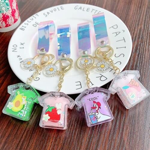 Personality Fruit Acrylic KeyringT-shirt Shape Keychain Floating Quicksand Bottle Key Chains Charm Car Bag Pendant Keyfob