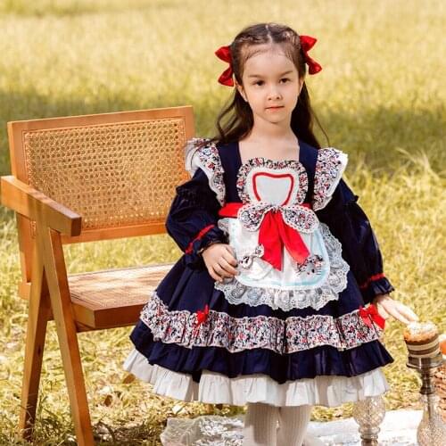 Girls Spanish Floral Dress Baby Baptism Ball Gowns Toddler Birthday Vintage Frocks Kids Clothes Children Boutique Clothing
