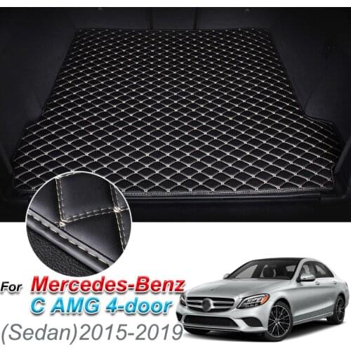 Custom Leather Car Trunk Mats For Mercedes-Benz C Class AMG 4-door Sedan 2015-2019 Rear Trunk Floor Mat Tray Carpet Mud