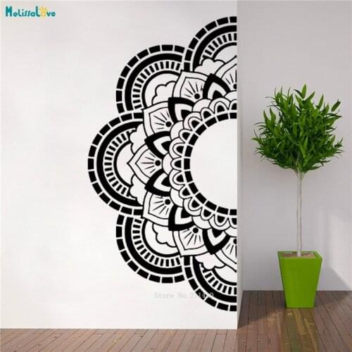 Exquisite Half Mandala Flowers Yoga Wall Decals Ganesha Vinyl Sticker Self-adhesive Office Decor Living Room YT4826A