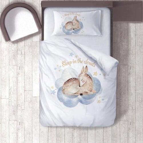 Duvet Cover Set Bedding Set Pillow Case for Baby and Kids Room 3D Printed White Deer Cloud Sleep Model 207