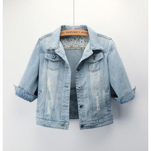 Spring Autumn Korean Short Denim Jacket Womens Slim Wash Casual Plus Size Cropped Sleeve Cardigan Female Outwear 4XL 5XL