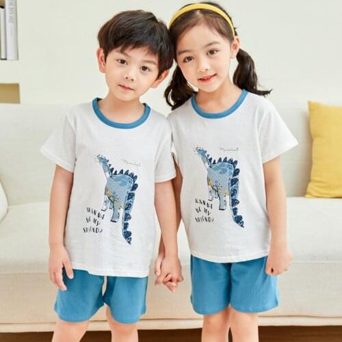 Summer Childrens Dinosaur Pajamas Short Baby Kids Pyjamas Suit 2pcs Clothing Sets Cotton Sleepwear For Boys Girls 4 6 8 10Years