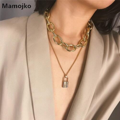 Mamojko Punk Gold Silver Lock Pendant Choker Necklace Boho Clavicle Thick Chain Necklace Femme Collier Party Gift 2019 Wholesale