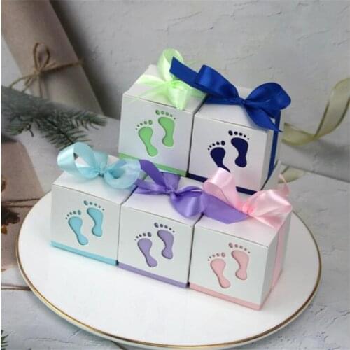 Cute Candy Box With Ribbon Celebrate Baby Shower Carriage Paper Sweet Bag Party Favor Boxes Baptism Container Gift Sugar Box