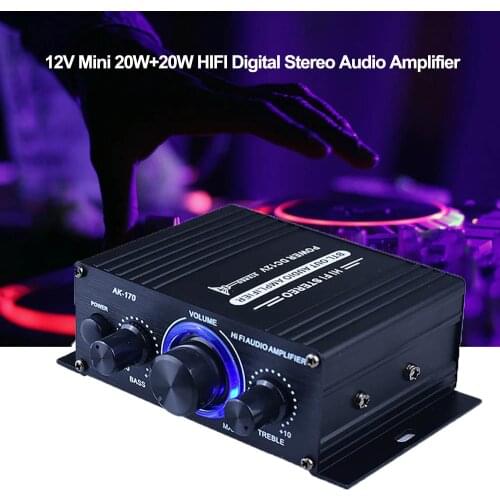 AK170 12V Mini 20W*20W HIFI Digital Stereo Audio Amplifier for Car AMP Amplificador FM Radio Microphone Car Home Theater