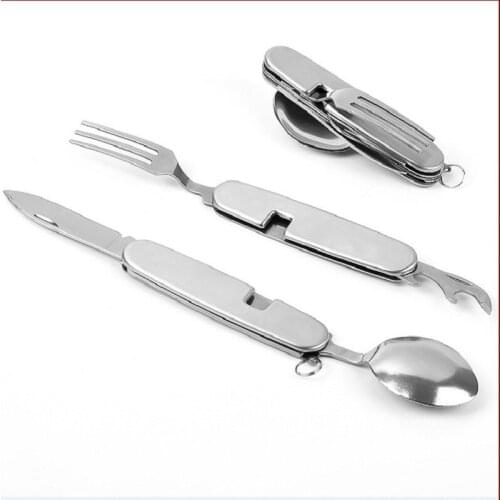 Multi Tool Portable Picnic Camp Spoon Fold Spork Fork Flatware Tableware Knife Cutlery Bottle Can Opener Multitool Outdoor