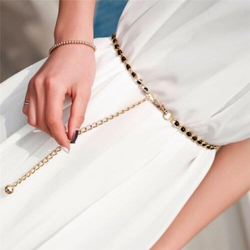 Women Fashion Imitation Pearl Waist Chain Female Olivet Thin Belts Women Waistband Strap Dress Accessories