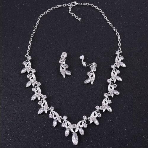 Fashion Crystal Bridal Jewelry Set Silver Color Rhinestone Party Necklace Set Women Wedding Jewelry dropshipping