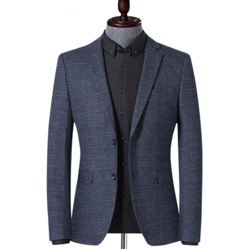 Mens Blazer Striped Jacket Youth Blazer Grid Suit Jacket Blazers Coat Business Casual Overcoat M-4XL