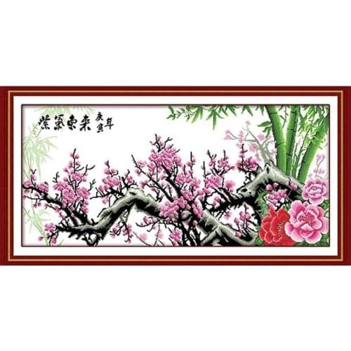 Print Cross Stitch 11CT Set Wholesale Cross-stitch Kit Embroidery Needlework Plum Blossom Flowers