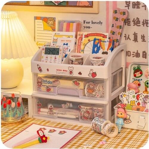 Ins Girls heart desktop drawer type student dormitory makeup storage box desk stationery office desk shelf