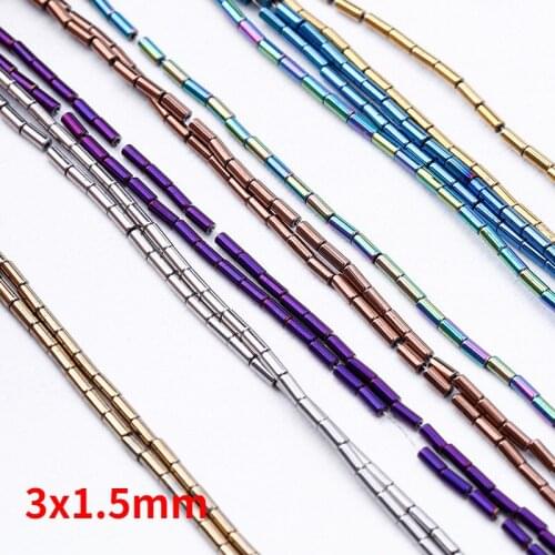Natural Hematite Cylinder Tube Loose Beads 3x1.5mm Lucky Ward Off Evil Spirits for Jewelry Making DIY Bracelet Necklace Earring