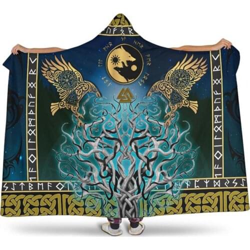 Viking tattoo Character Hooded Blanket Adult colorful child Sherpa Fleece Wearable Blanket Microfiber Bedding style-5