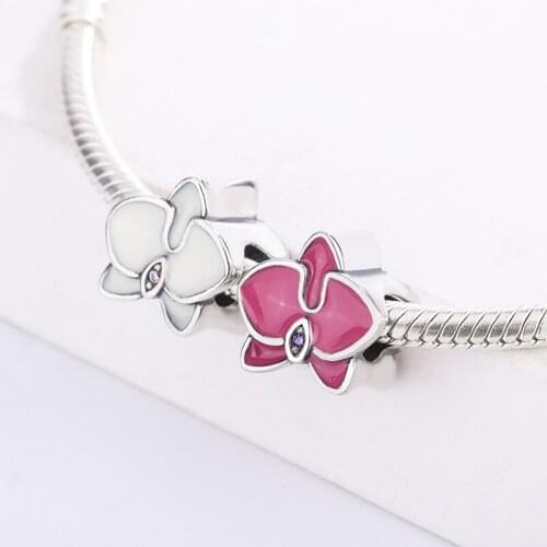 925 Sterling Silver Red and White Butterfly Pendant Charm Bracelet Girls Jewelry Accessories DIY Necklace For Pandora