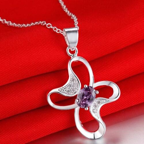 Butterfly purple zircon sterling-silver-jewelry Necklace New Sale silver necklaces & pendants /XAWETDVY JPYWMGEL