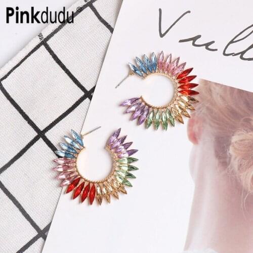 Pinkdudu Fashion Big Round Circle Drop Earrings Handmade Colorful Bohemian Large Crystal Dangle Earrings For Women Jewelry PD321