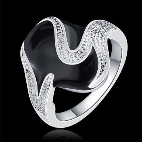 R667 low price Silver color black ring 7-8 # fashion classic jewelry wedding gift for woman Cool Design Top Quality