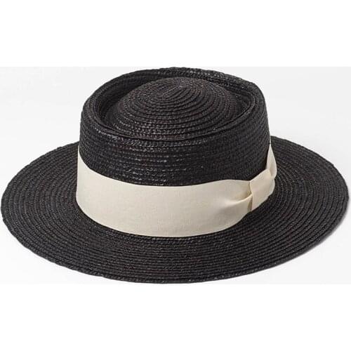 01907-HH7247 summer natural handmade straw bowknot ribbon leisure fedoras cap MEN women PANAMA hat