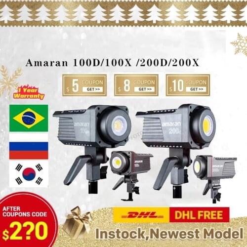 Aputure Amaran 100D 200D 100x 200x5600K LED Video Light CRI95+TLCI96+Bluetooth App Control 8 Lighting Effects DC/AC Power Supply