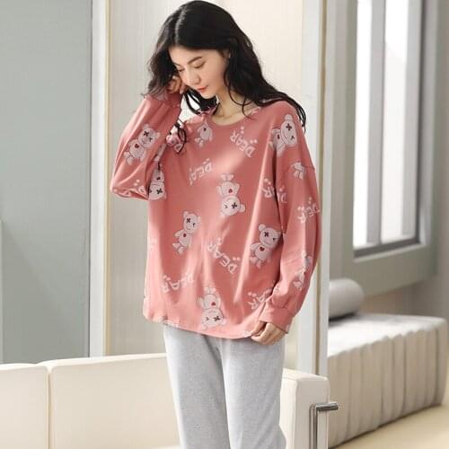 Girls' Spring Autumn Pajama Pullover long sleeved trousers loose comfortable leisure fresh lovely cartoon pajamas PUREcotton CKE