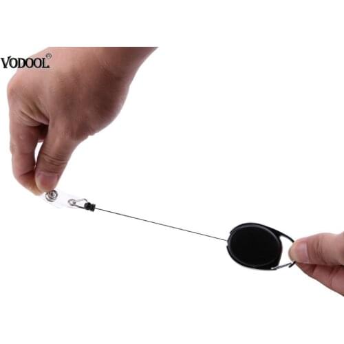 2pcs Black Retractable Pull Key Ring Chain Reel ID Lanyard Name Tag Card Holder Badge Reel Carabiner Style Retractable Holder