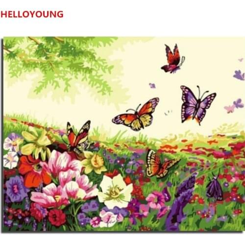 YH074 DIY Handpainted Oil Painting Flowers Butterf Digital Painting by numbers oil paintings chinese scroll paintings Home Decor