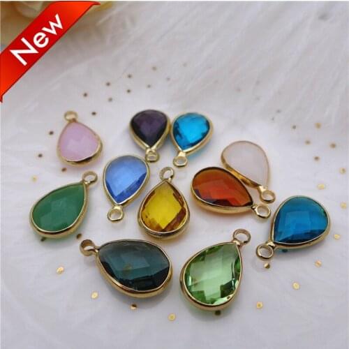 10*14mm faced water drop pendant green blue pear shaped beads crystal metal coat charms copper pendants to make jewelry 20pcs
