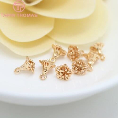 10PCS 7x8MM 24K Champagne Gold Color Plated Brass Small Lotus Charms High Quality Diy Jewelry Accessories