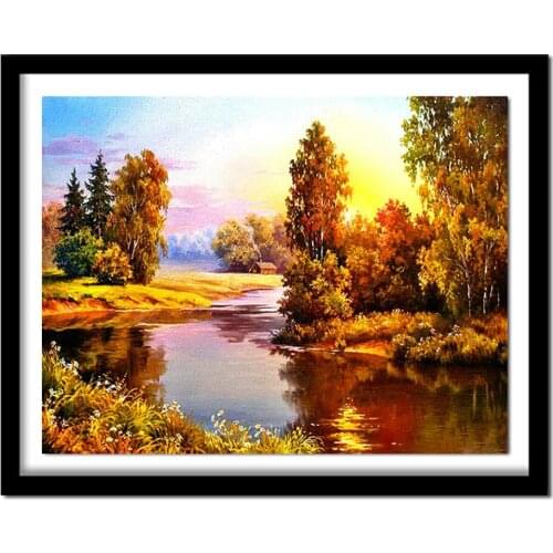 100% DIY 5D Diamond autumn landscape lake Handmade Diamond Painting Cross Stitch Diamond Embroidery Patterns Rhinestones