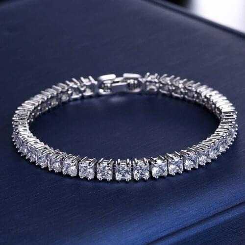 11.11 Top Quality Classic Square 4mm CZ Tennis Bracelets for Woman Silver Color Princess Cut Wedding Jewels Best Christmas Gift