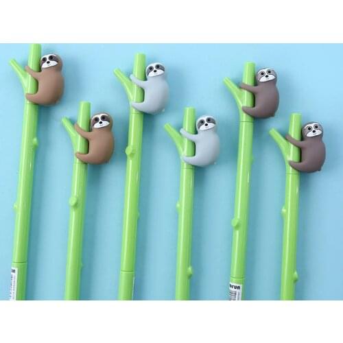 3pcs Tree Sloth Cartoon Pen 0.5mm Black Color Ink Gel Pens for Writing Green Branch Cute Animal Office School Supplies H6977
