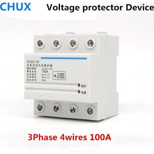 380V 100A 80A 3P+N Din Rail Self Recovery Automatic Reconnect Over And Under Voltage Protection Protector Protective Relay