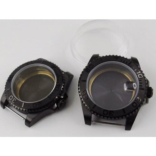 40mm black brushed ceramic bezel Sapphire Glass stainless steel black PVD Watch Case fit for ETA 2836 Movement