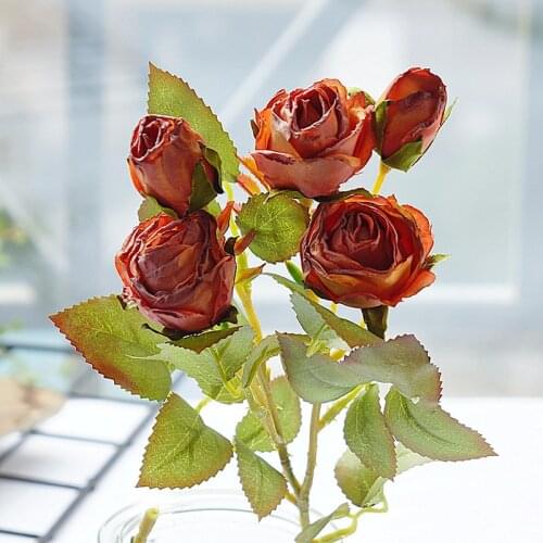 5 Heads Single Branch Vintage Small Roses Artificial Flowers for Home Table Wedding Decoration Photography Props Fake Flower