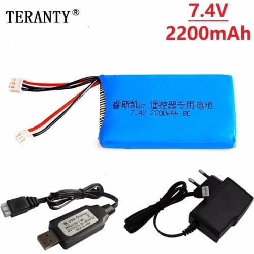 7.4V 2200mAh 8C Battery + Charger For Taranis Q X7 DX6e DX6 DX8 Transmitter RC Drone Spare Part 2S Rechargeable Lipo Battery