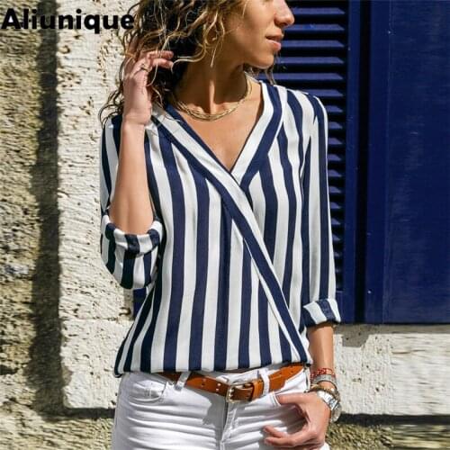 Aliunique New V-Neck Stripe T-shirt For Women 2021 Summer Chiffon Sexy Long Sleeves Dress Europe And America Fashion Design Dres