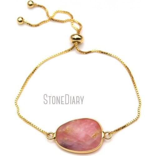 5Pcs Pink Opal Chain Bracelet Gold Electroplated Faceted Free Form Chain Bracelet Online Adjustable BM14830
