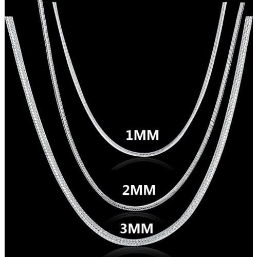 Hot classic 1MM/2MM/3MM solid Snake Chain 925 Sterling Silver Necklace For Men Women Fashion party Jewelry for pendant brands
