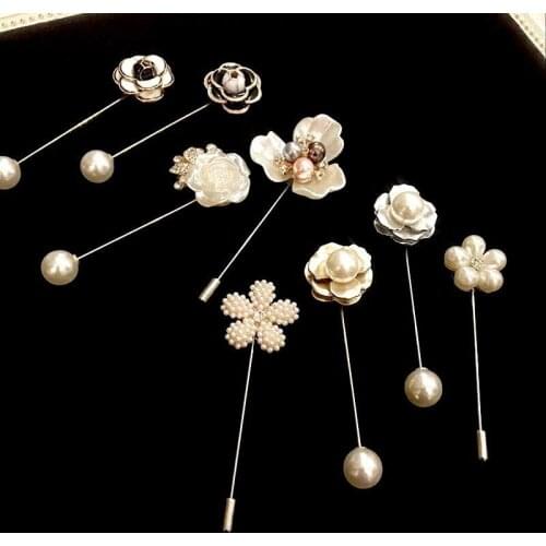 Doreen Box Elegant Fashion Camellia Pin Pearls Brooches Needles Rose Brooch Flowers Brooch Pin Accessories Sweet Jewelry 1pcs