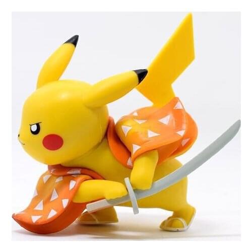 Pokemon Anime Action Figures Demon Slayer Kawaii Pop It Pikachu Cosplay Agatsuma Zenitsu Children Toys Doll Desktop Ornaments