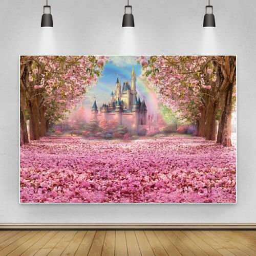 Spring Dreamy Photography Backdrop Room Decro Castle Peach Blossom Path Trees Baby Portrait Photography Background For Photozone
