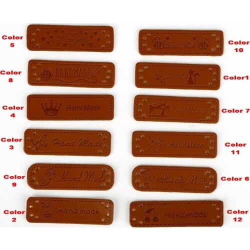 Hot Sale 12PCS/Lot Hand Made Labels for Clothes Garment PU Leather Labels Hand Made Tags Jeans Bags Shoes Sewing Accessories