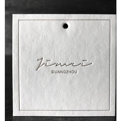 Custom hang tag embossing printing clothing custom tags square 6.4x6.4cm high upscale label swing tags garment label