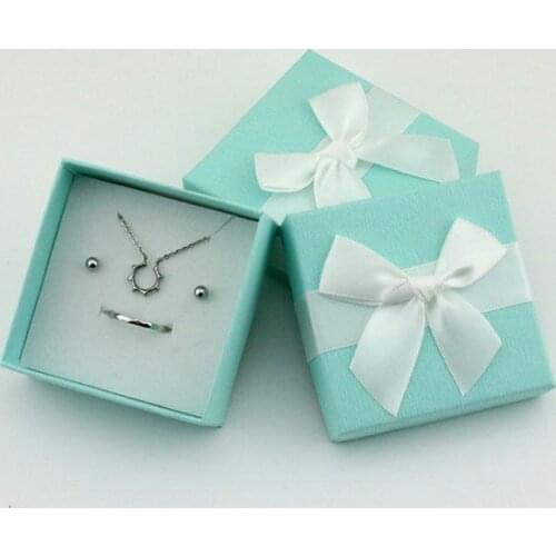 7x7x3.5cm Square Jewelry Organizer Box White bowknot jewelry box light blue pattern ring necklace earrings bracelet storage box