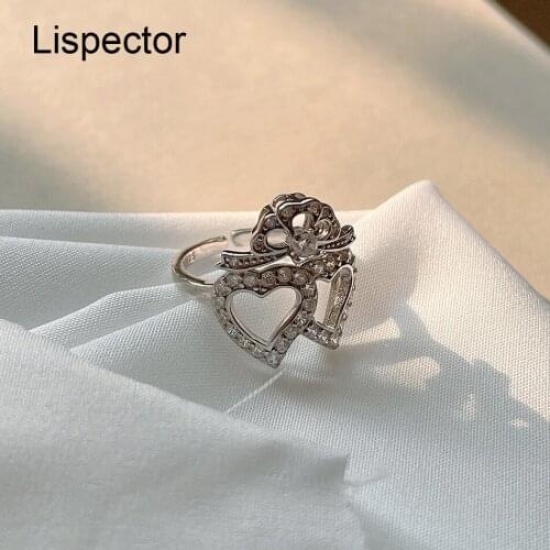 Lispector 925 Sterling Silver Korean Love Hearts Crown Rings for Women Luxury Crystal Hollow Ring Female Jewelry Couple Gifts